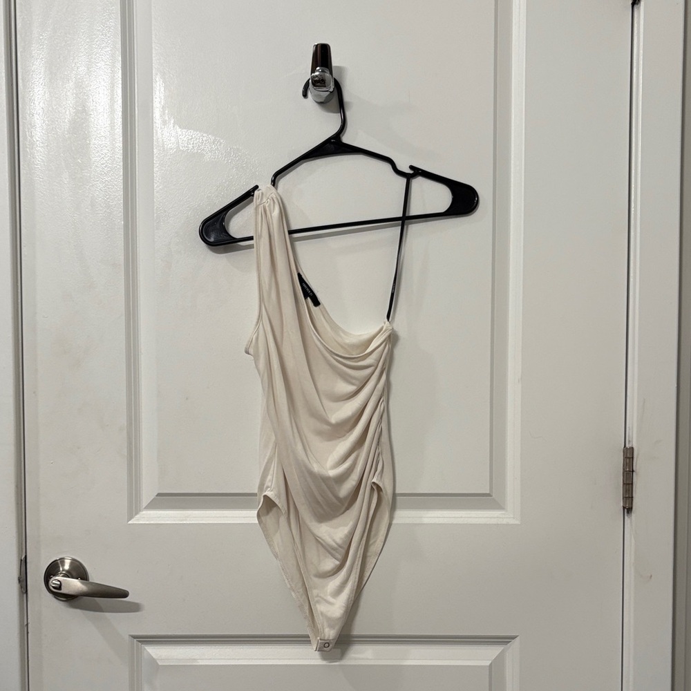 Forever 21 Cream One-Shoulder Bodysuit